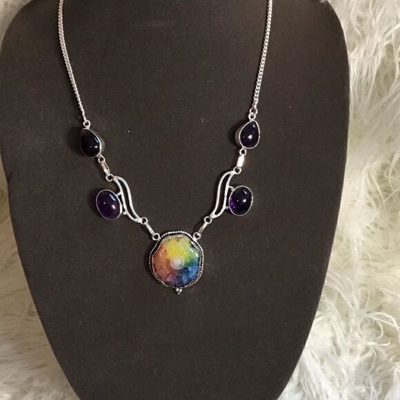 RAINBOW SOLAR AGATE NECKLACE 18” STERLING SILVER - Picture 6 of 16